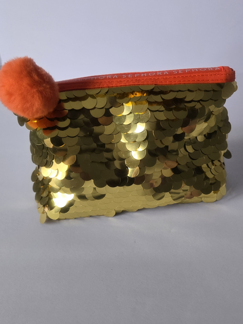 Sephora Collection Gold Sequin Pouch with Orange Pom
